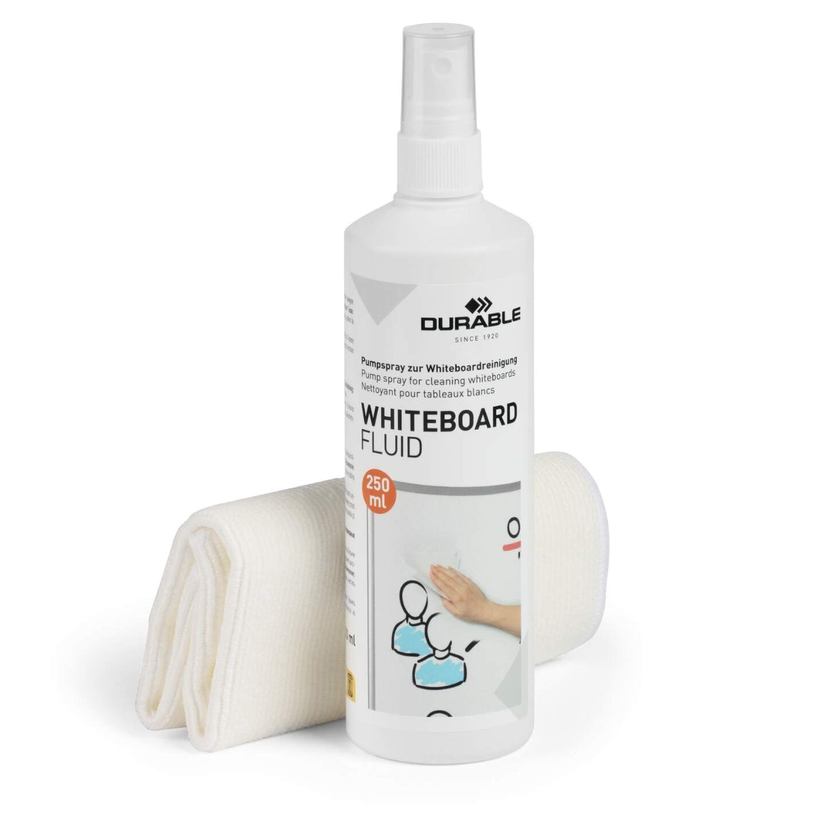 Durable Whiteboard Cleaning Kit, Spray 250ml and Microfibre Cloth