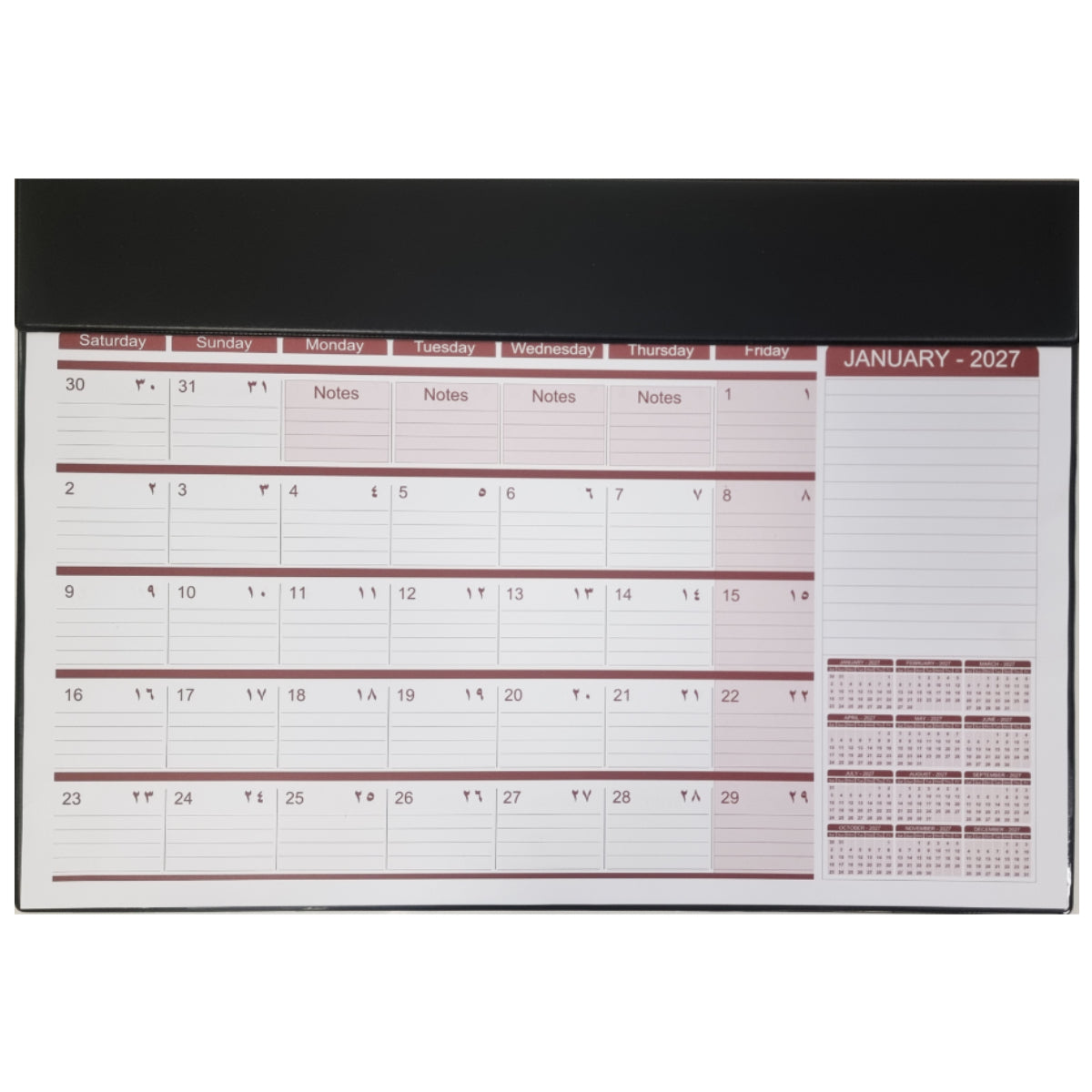 2027 Planner with Desk Blotter, 1Month/1Page, 50 x 35 cm, PVC, Black