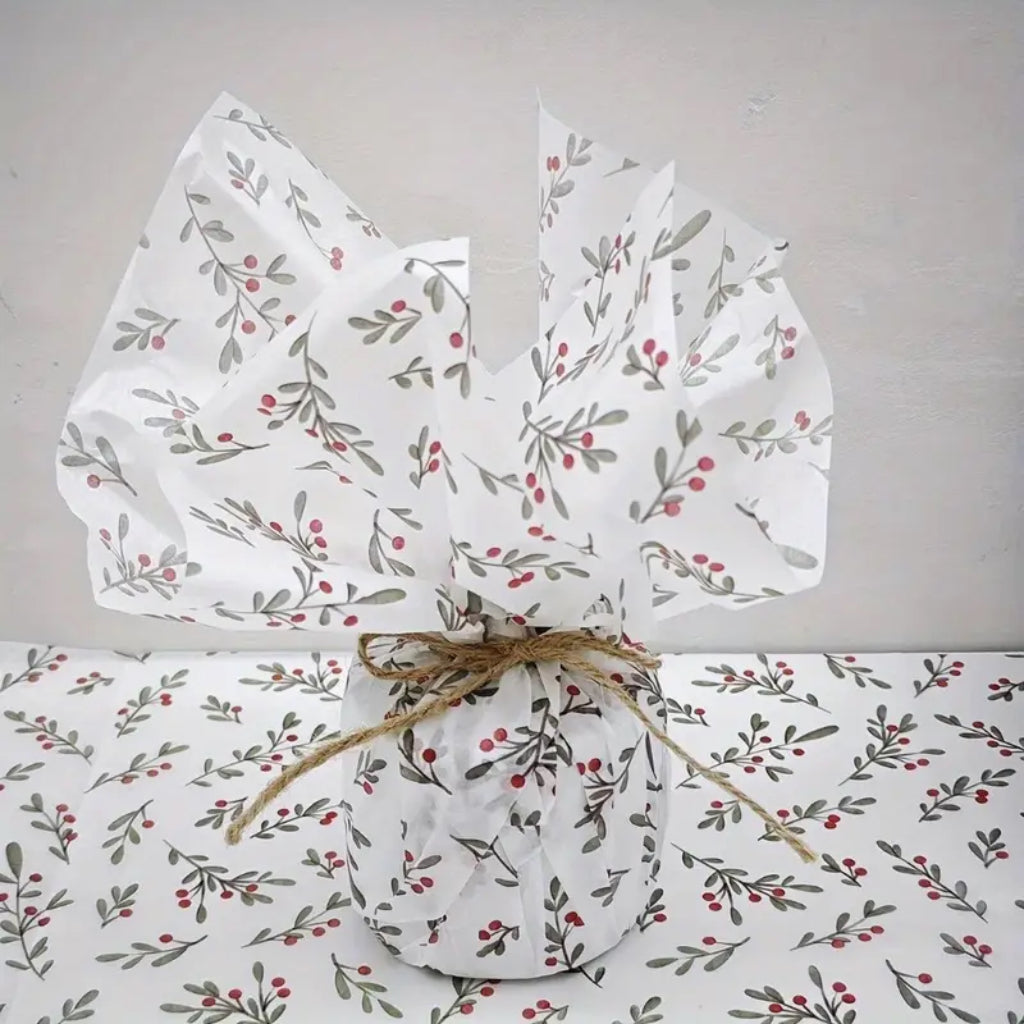 Gift Wrapping Paper Christmas Tree Seedling Floral Pattern, 10sheet/Pack