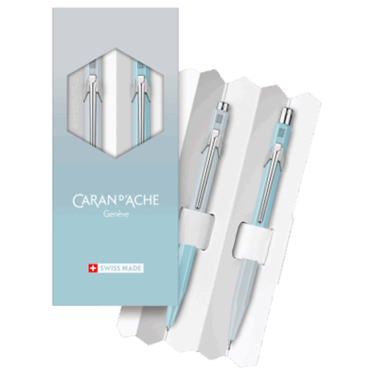 CARAN d'ACHE 849 Ballpoint Pen & 844 Mechanical Pencil Metal, Blue Lagoon Set - Special Edition