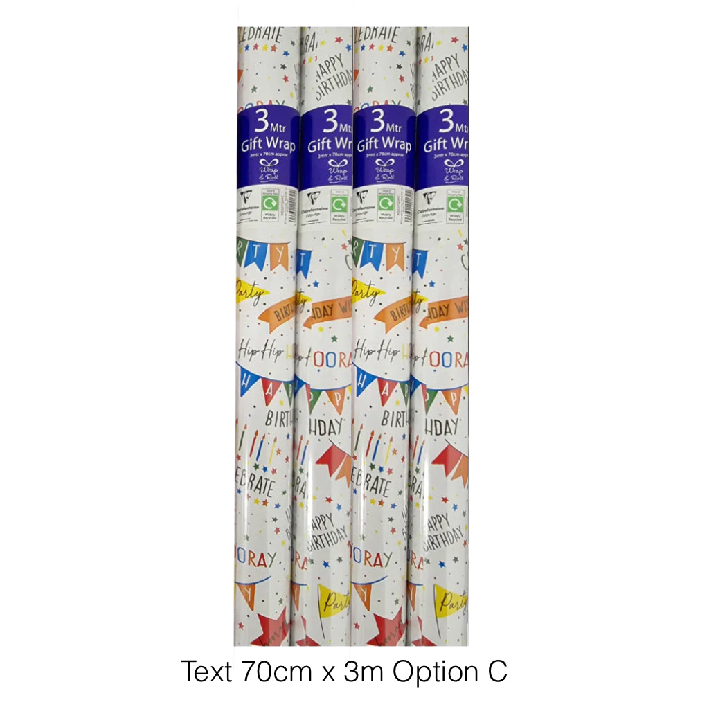 Clairefontaine BIRTHDAY Gift Wrapping Paper, 70cm  x 2.5m and 3m