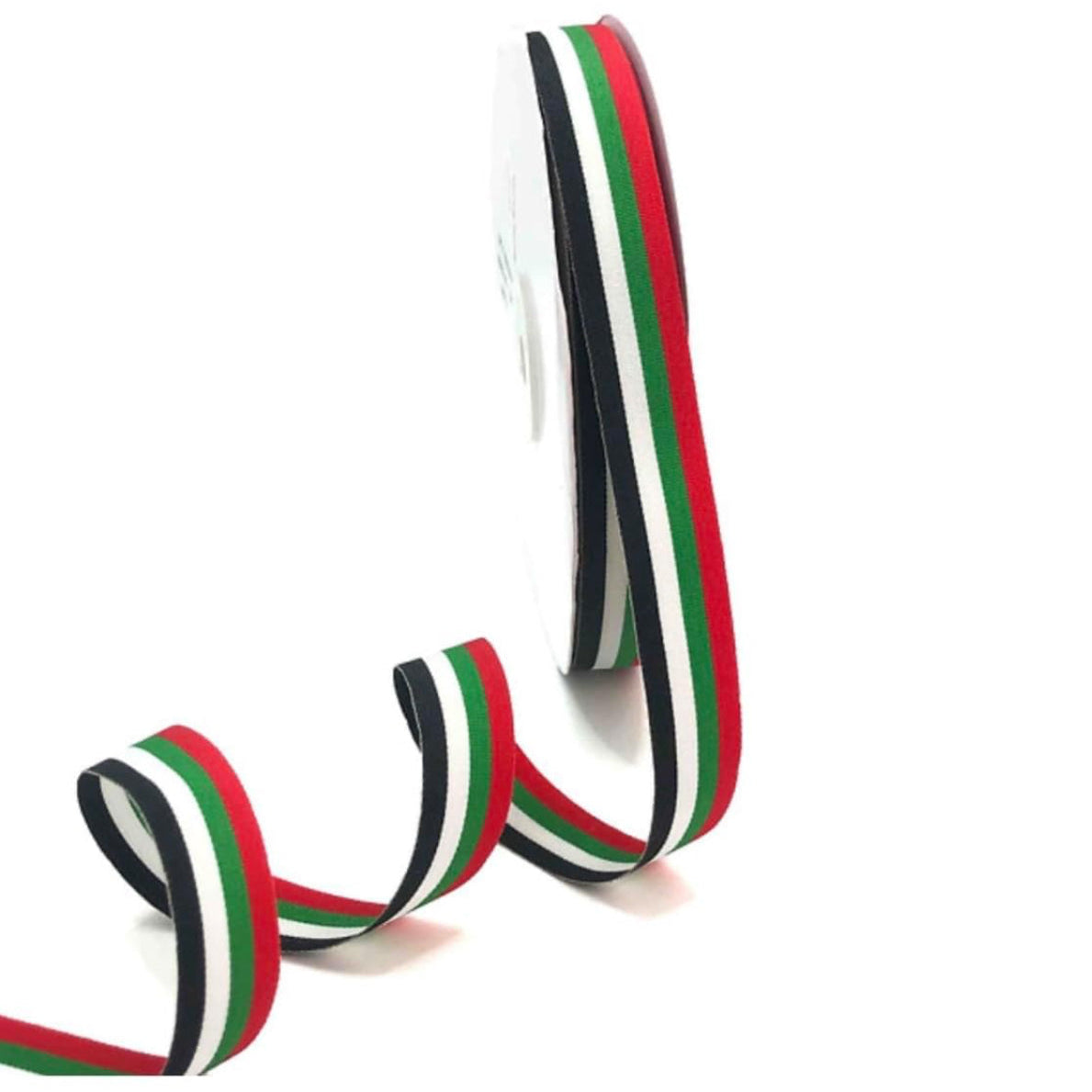 Satin Ribbon, UAE National Colors, 15mm x 25yards, Red-Green-White-Black