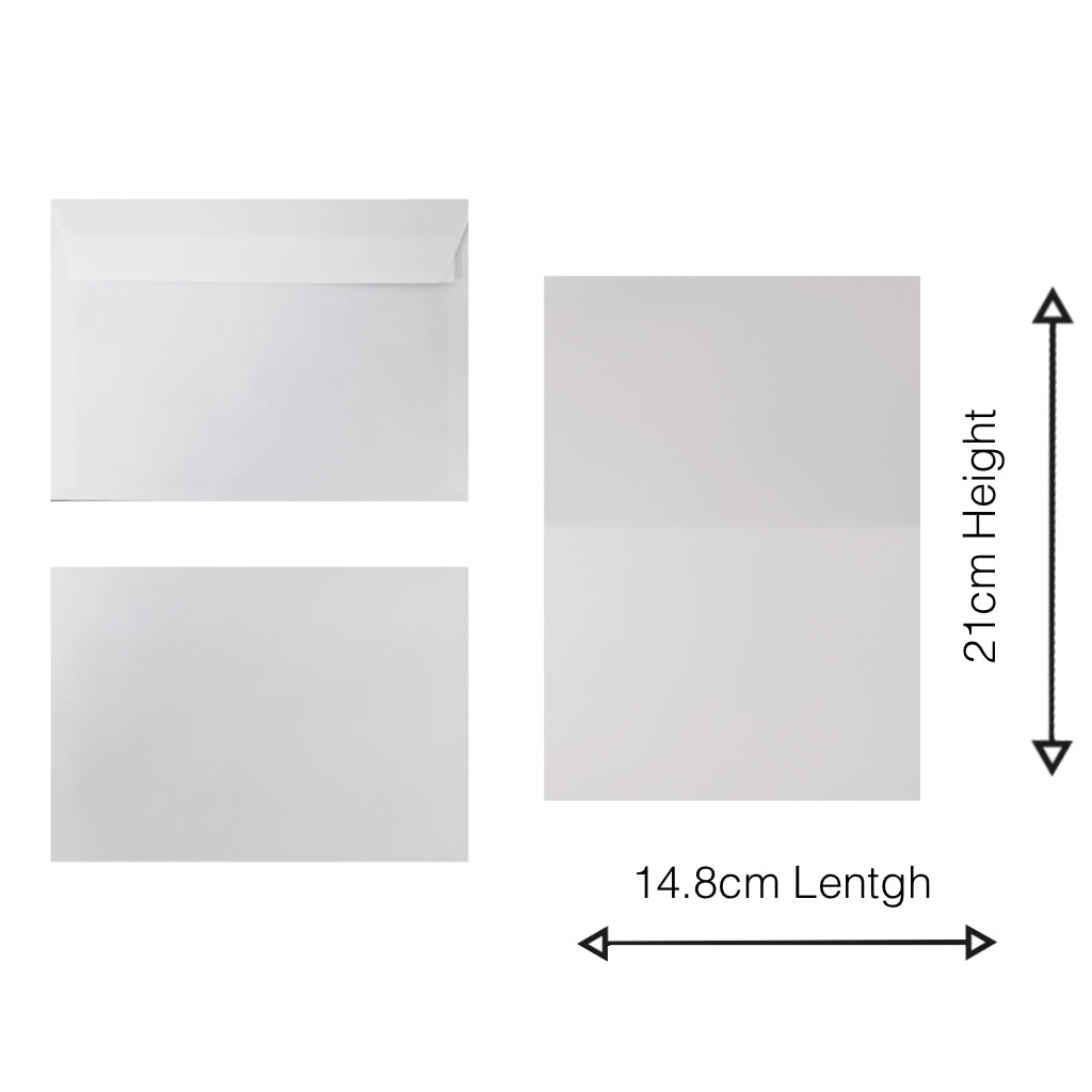 Blank Folded Card with Envelope A6 - 105 x 148mm, 5/pack, White