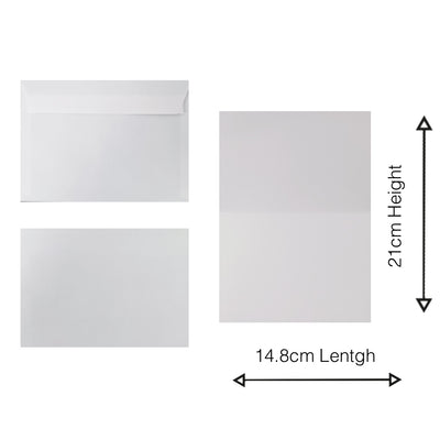 Blank Folded Card with Envelope A6 - 105 x 148mm, 5/pack, White
