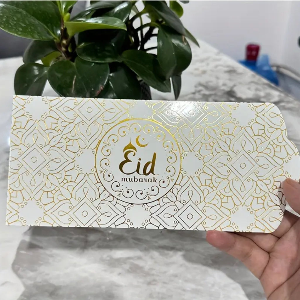 Eid Mubarak Money Envelope, 17.5 x 9cm, 5/pack, Glossy White/Gold