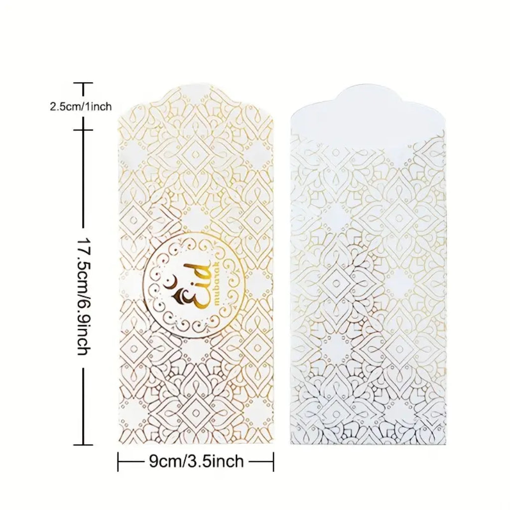 Eid Mubarak Money Envelope, 17.5 x 9cm, 5/pack, Glossy White/Gold