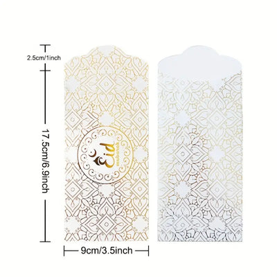 Eid Mubarak Money Envelope, 17.5 x 9cm, 5/pack, Glossy White/Gold