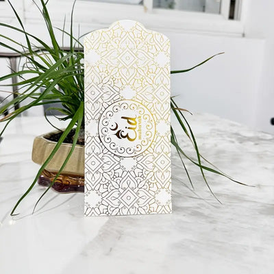 Eid Mubarak Money Envelope, 17.5 x 9cm, 5/pack, Glossy White/Gold