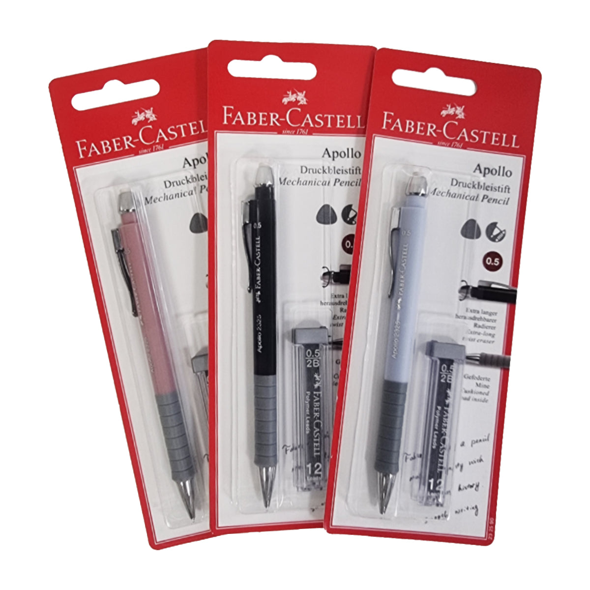 Faber Castell Apollo Mechanical Pencil 0.5mm w/ 2B Polymer Lead, Blister Pack