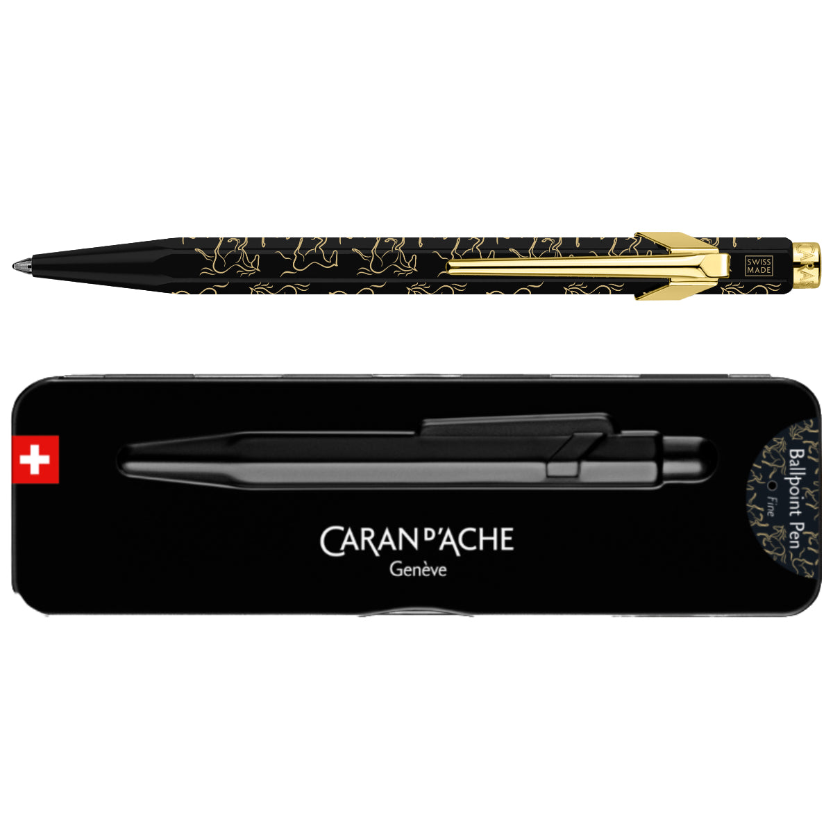 CARAN d'ACHE 849 Ballpoint Pen HORSE with Box, Black/Gold - Special Edition