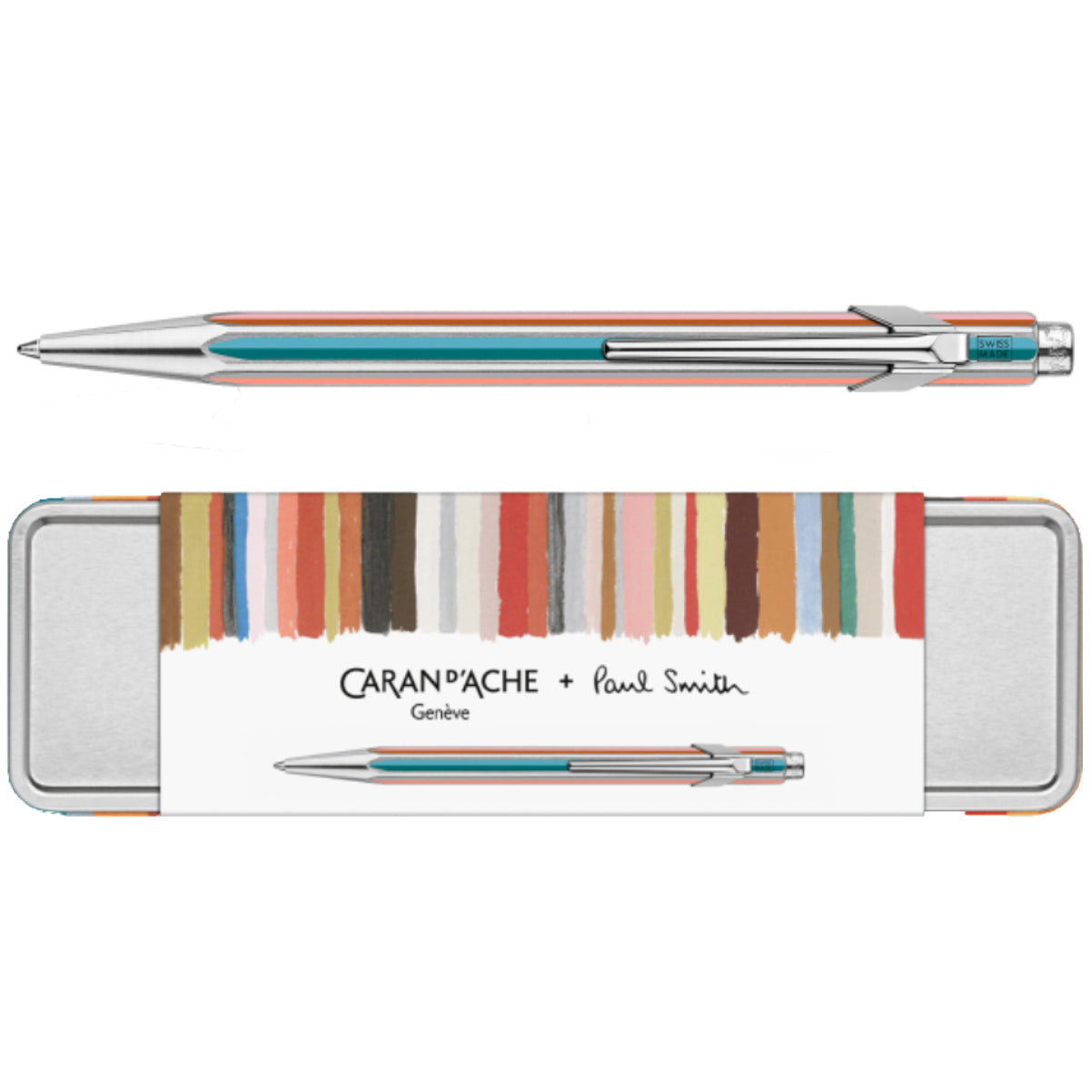 CARAN d'ACHE 849 Ballpoint Pen PAUL SMITH Signature Stripes with Box, Grey Silver