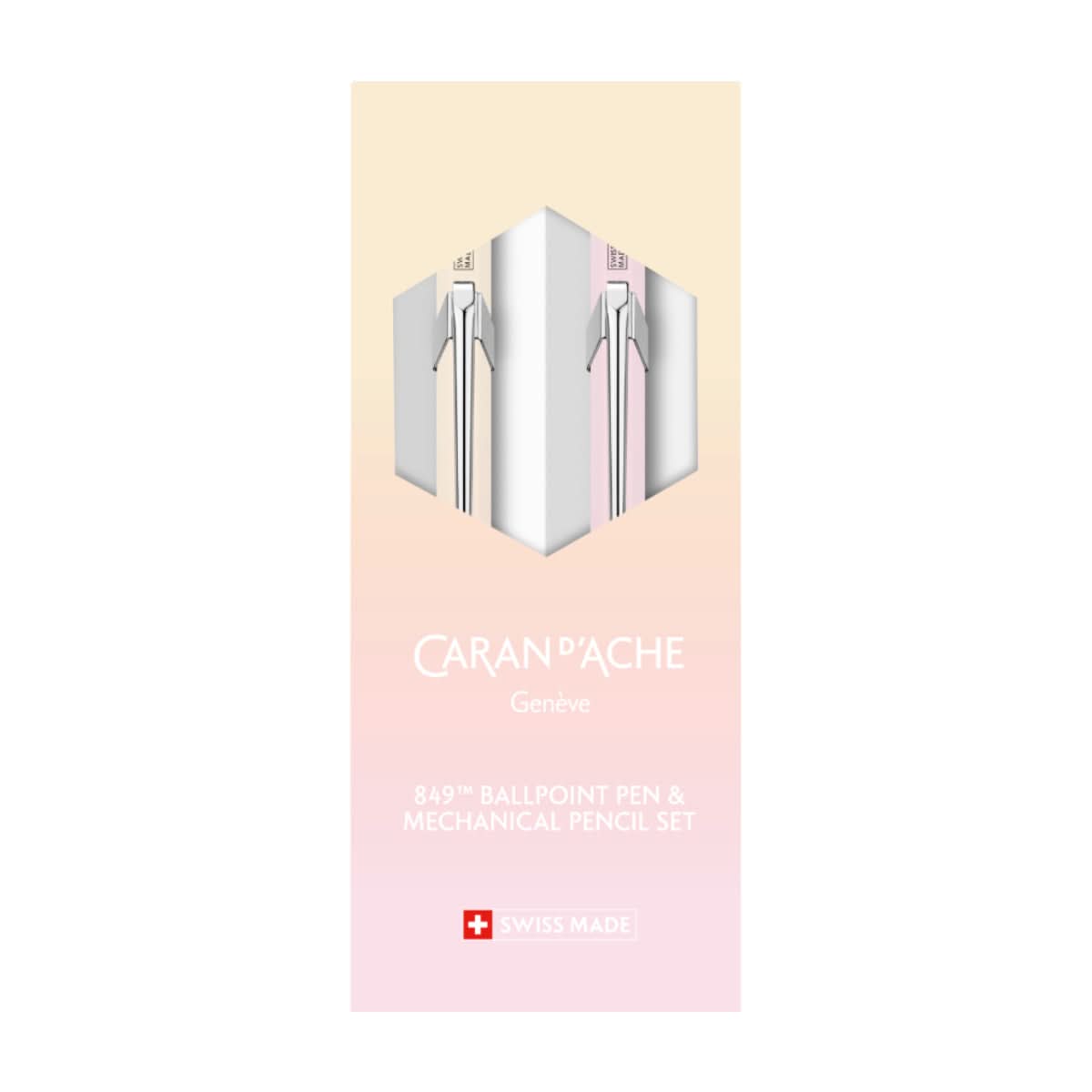 CARAN d'ACHE 849 Set Ballpoint Pen and Mechanical Pencil HORIZON, Pastel Pink/Yellow - Special Edition