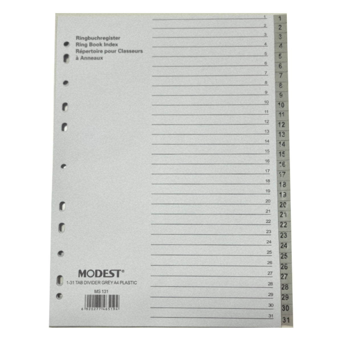 Modest Divider Plastic PVC Grey A4 with numbers 1-31
