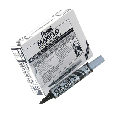 Pentel Maxiflo White Board Marker, Bullet Point 2.5mm, 12/box, Black