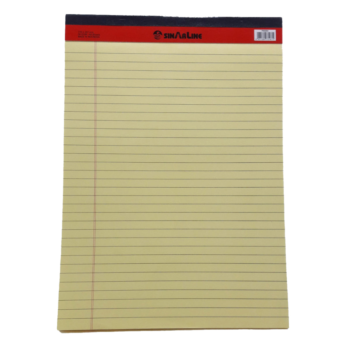 Sinarline Legal Pad, line ruled, 56gsm, 50sheets/pad, Yellow, Assorted Sizes