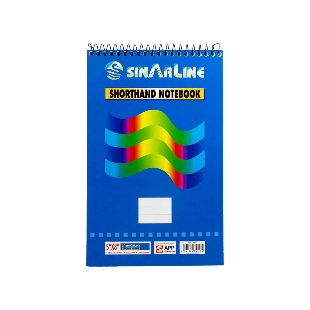 Sinarline Spiral Pad, top spiral, line ruled, 56gsm, 70sheets/pad, Assorted Sizes