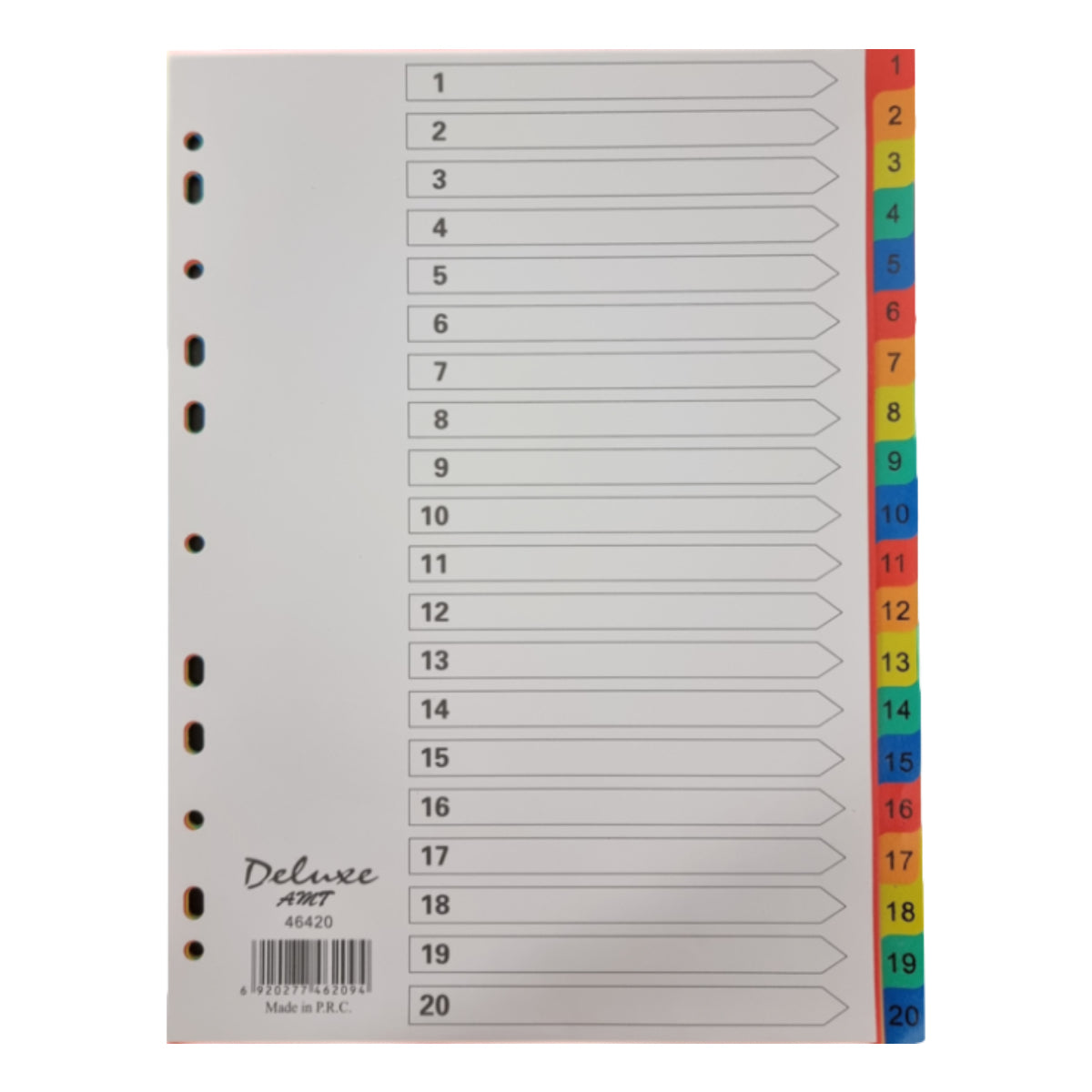 Deluxe Divider Plastic Colored A4, with numbers 1-20