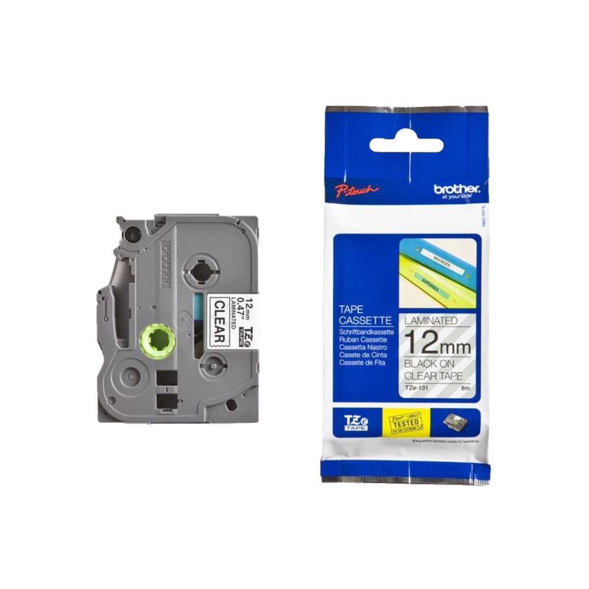 Brother P-touch 12mm TZ-131 Laminated Tape, 8 m, Black on Clear