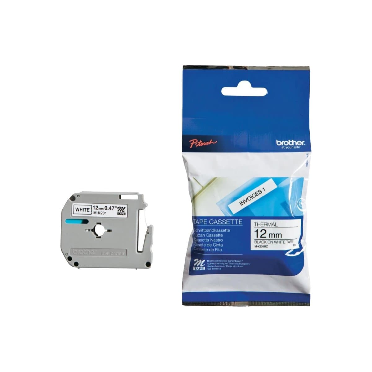 Brother P-touch 12mm MK-231 Tape, Black on White