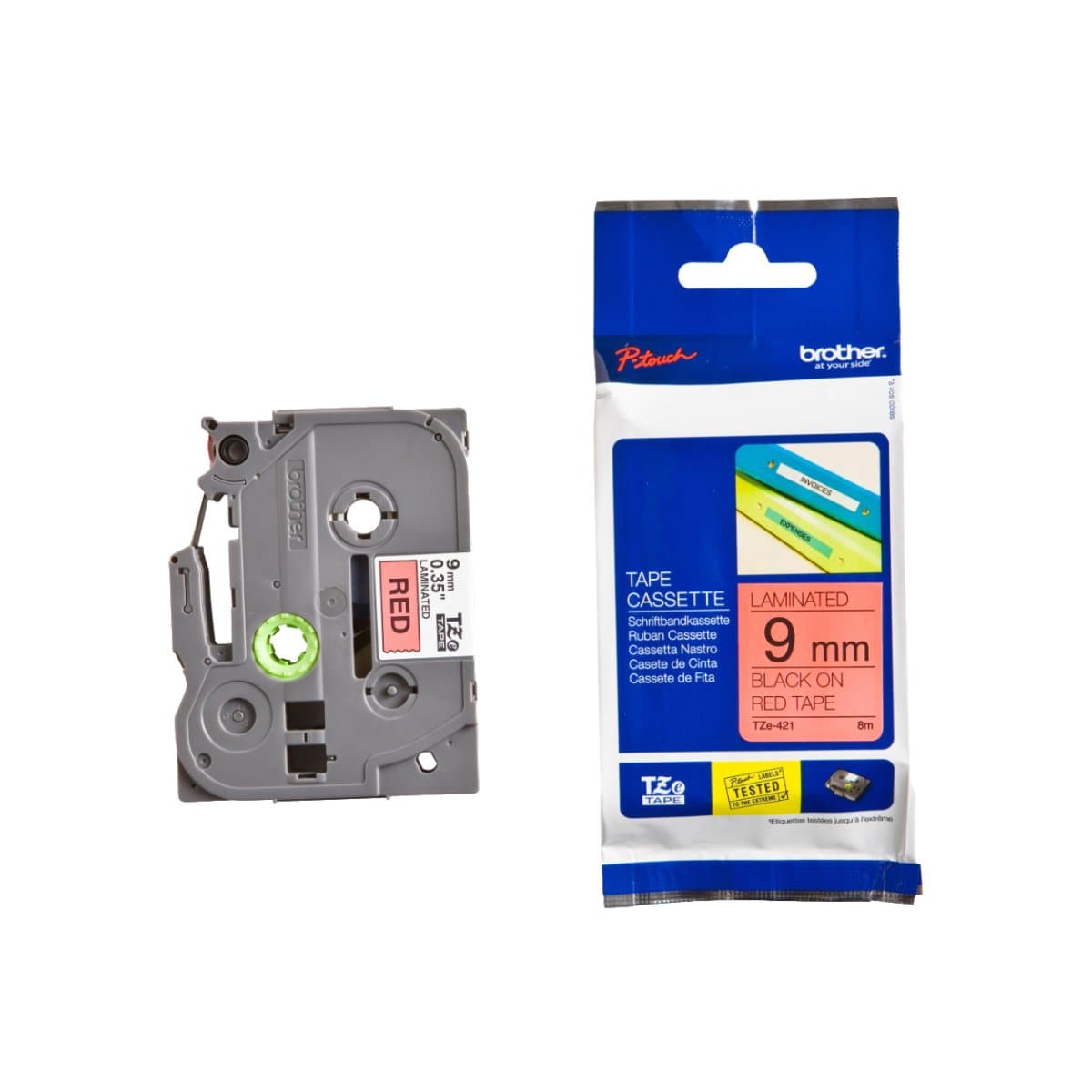 Brother P-touch 9mm TZ-421 Laminated Tape, 8 m, Black on Red