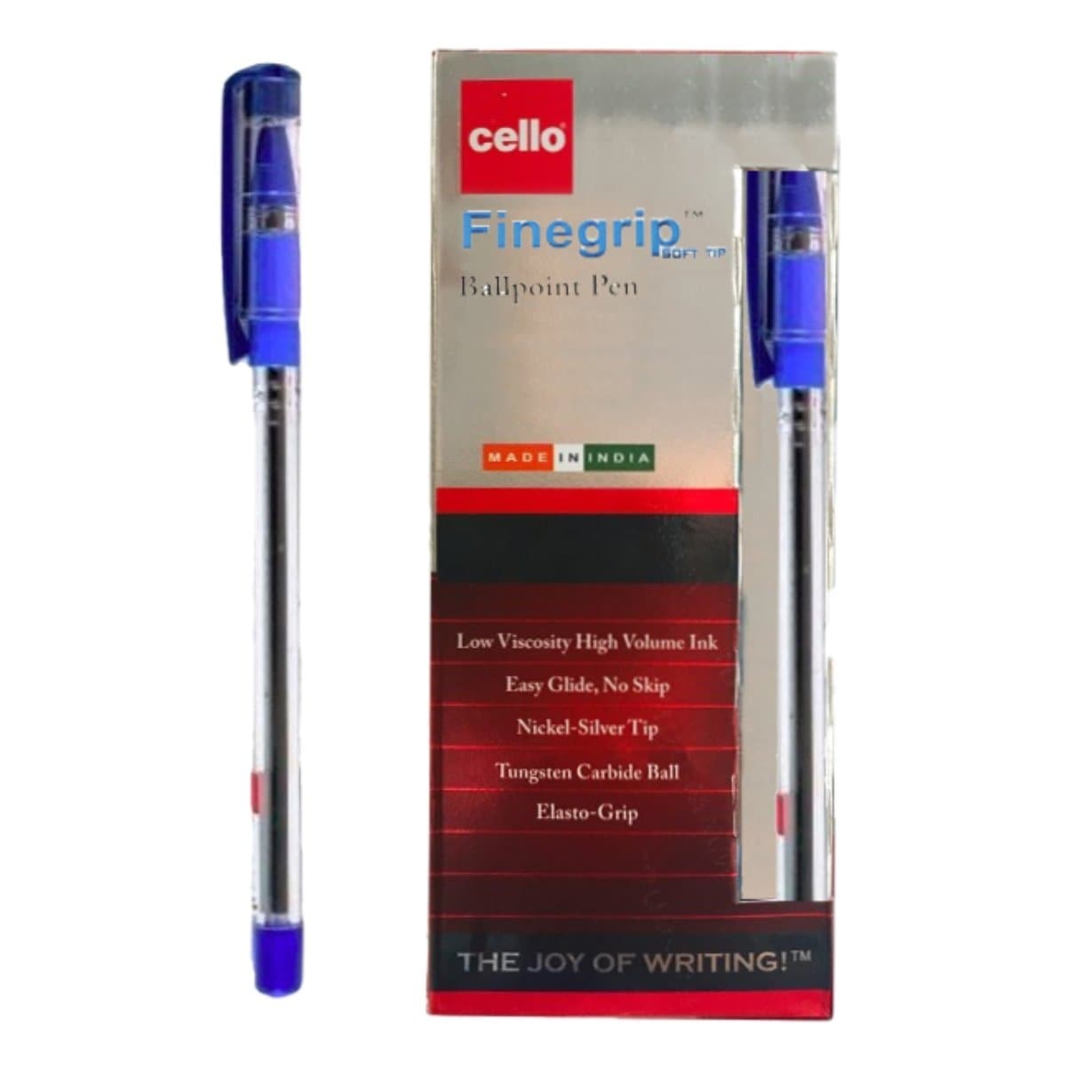 Cello Ballpoint Pen Finegrip soft tip, 0.7mm, 12/box, Blue