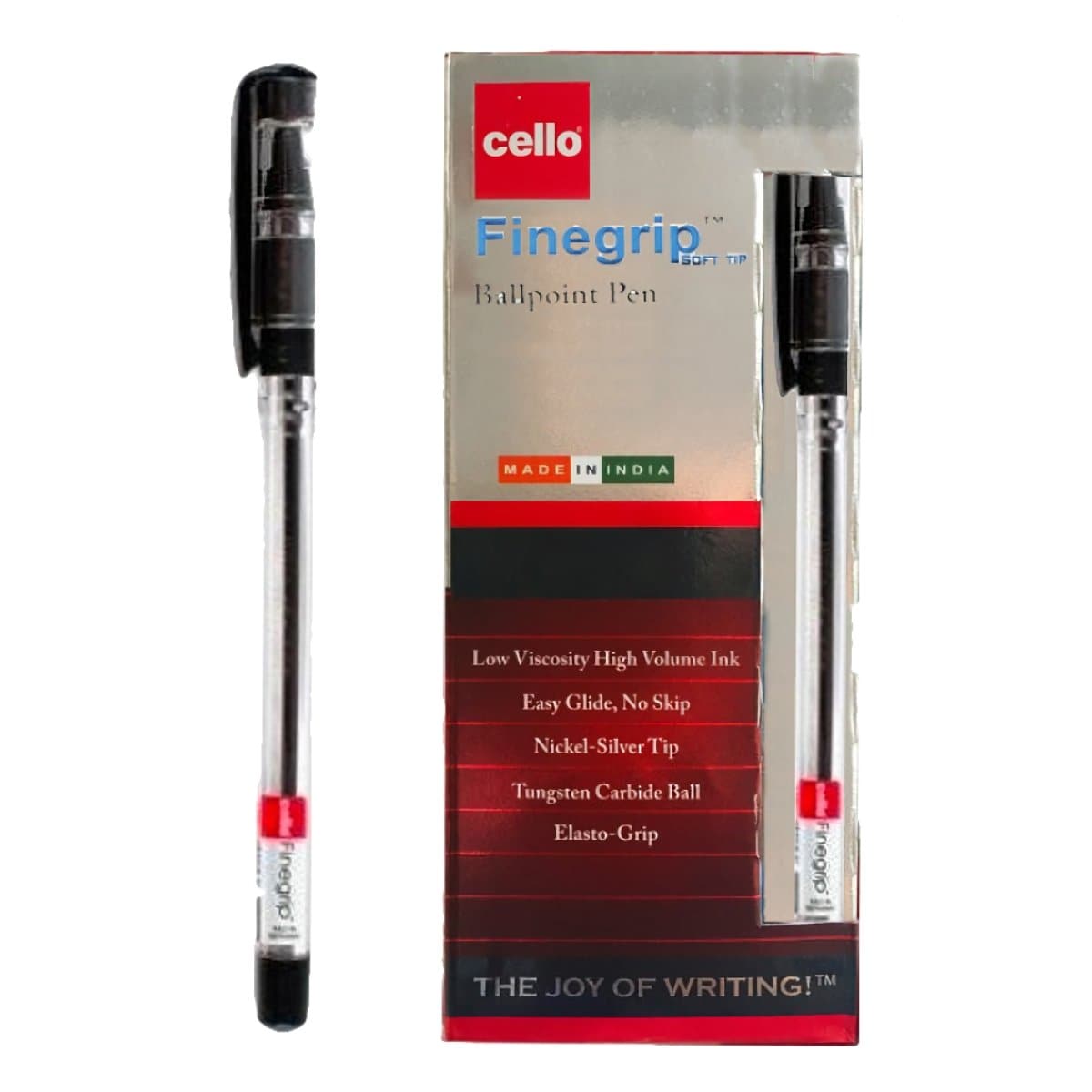 Cello Ballpoint Pen Finegrip soft tip, 0.7mm, 12/box, Black