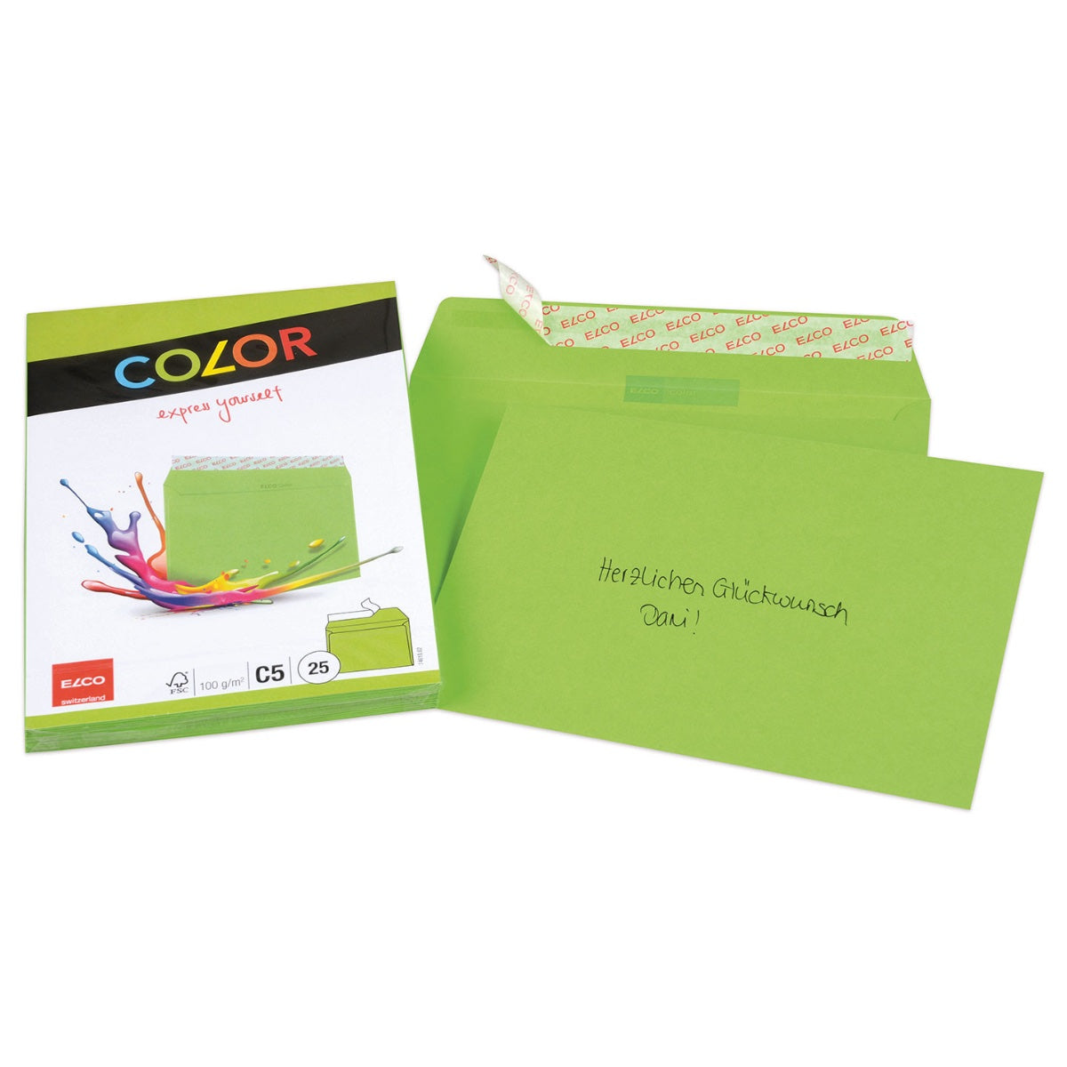 Elco Color Envelope C5, 6.5" x 9", 100g, 25/pack, Green