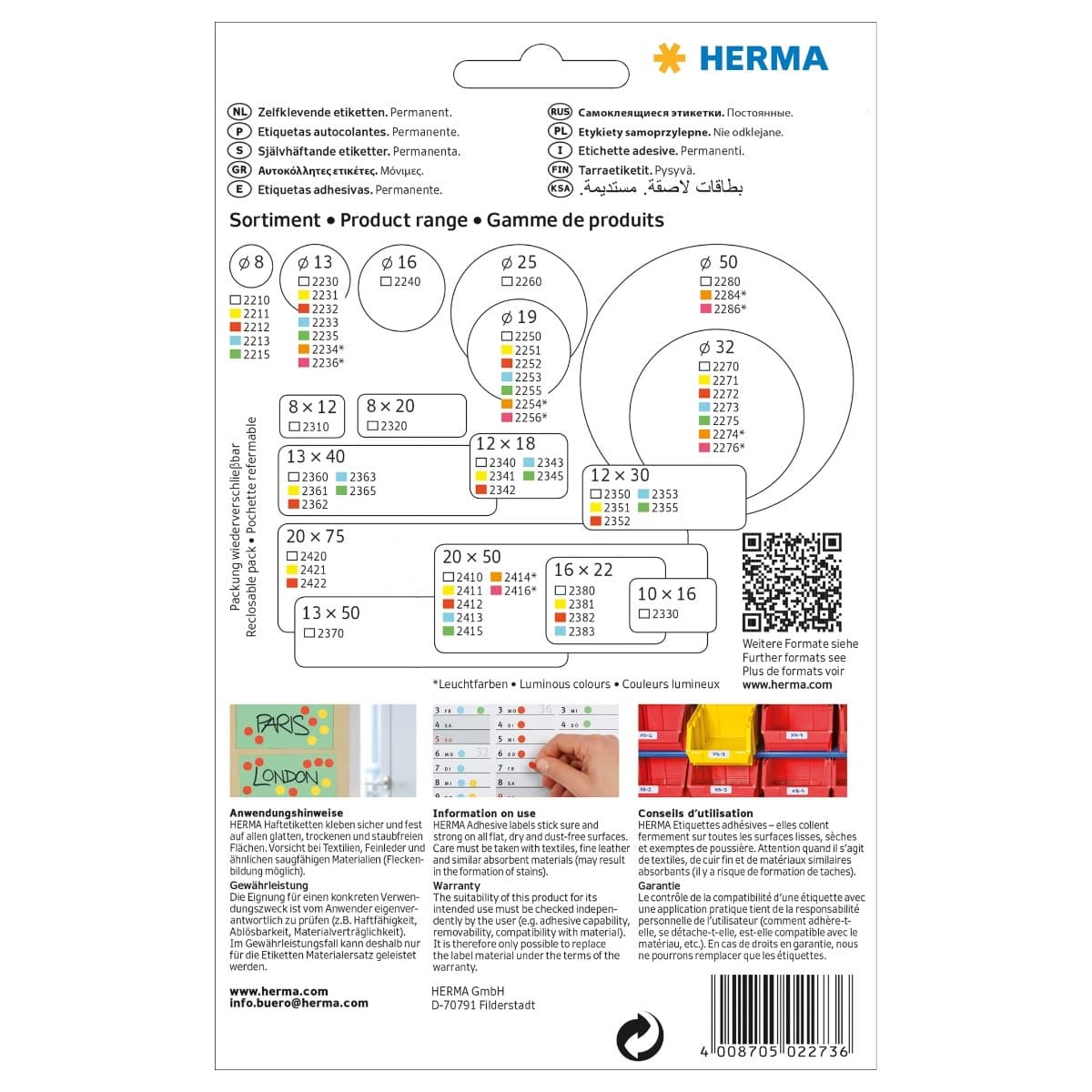 Herma Office Pack Color Dots, 32 mm, 480/pack, White