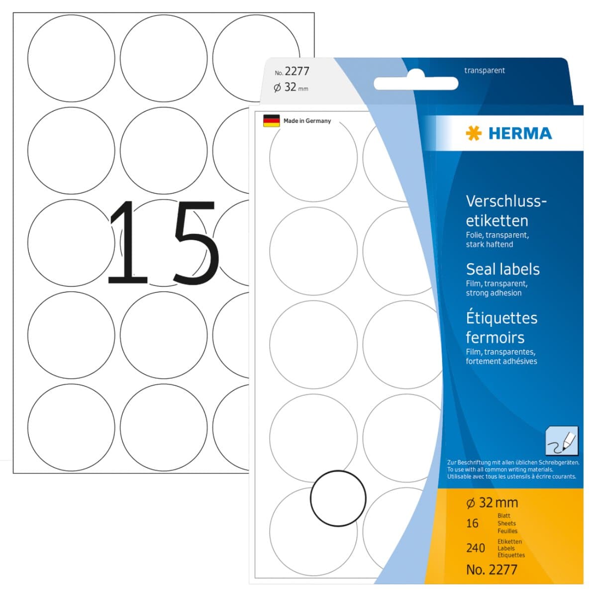 Herma Office Pack Merchandise Seal Labels, 32 mm, 240/pack, Transparent matt