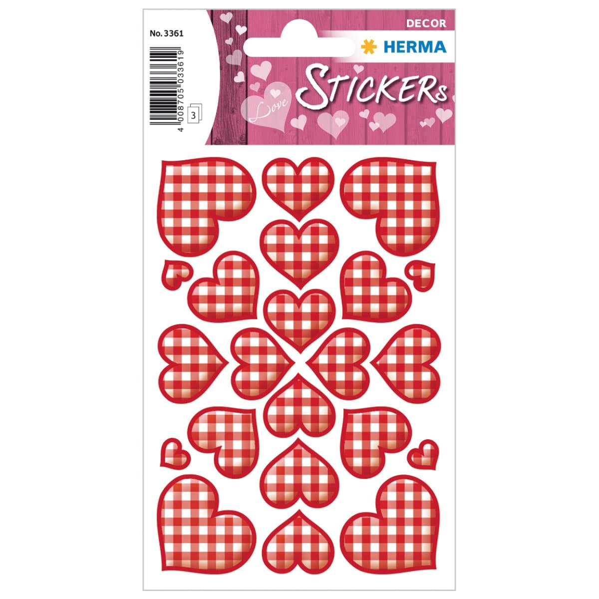 Herma Decor Stickers CHECKED HEARTS, 3 sheets/pack, Red