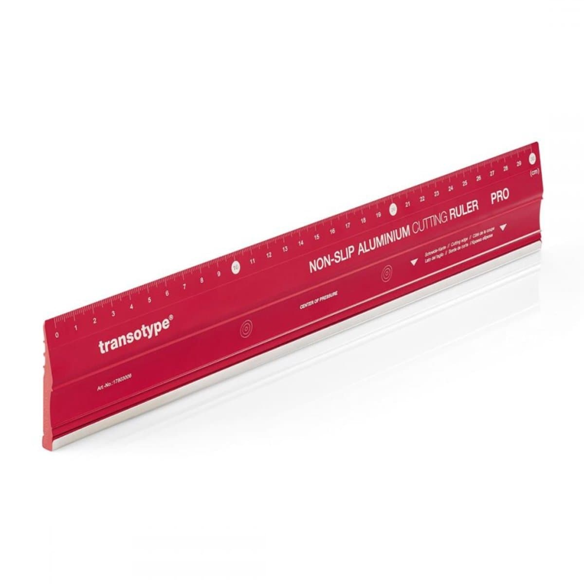 Transotype Non-Slip Aluminum Cutting Ruler Pro with steel-cutting edge, 30cm / 60cm, Red