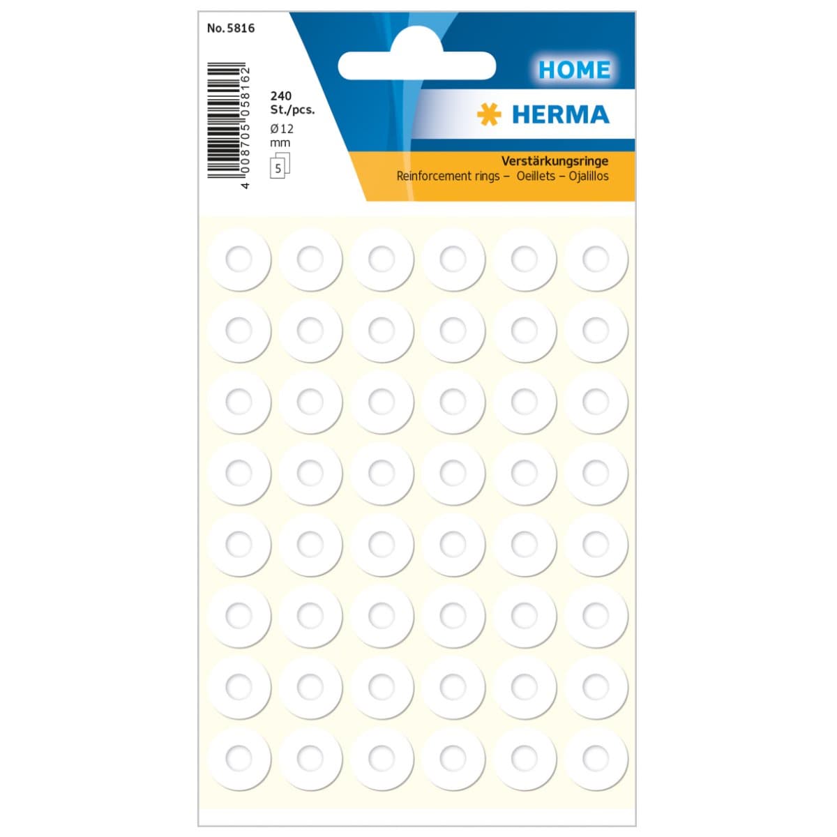 Herma Self Adhesive Reinforcement Rings, 12mm Diameter, 240/pack, White