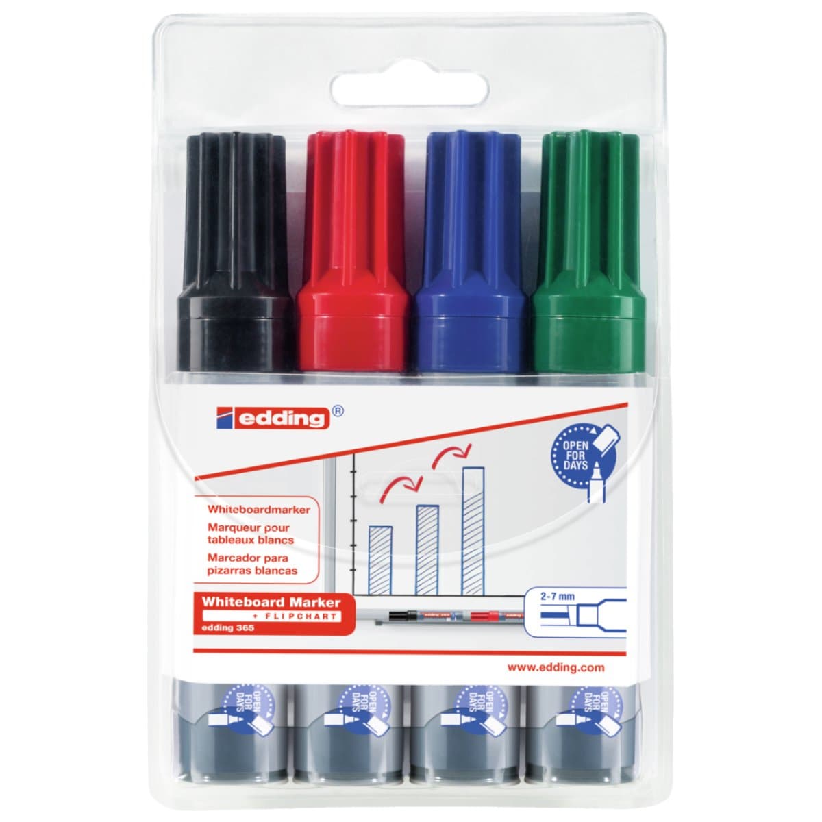 edding 365 Whiteboard/Flipchart Marker Set, 2-7mm Chisel Tip, 4/set