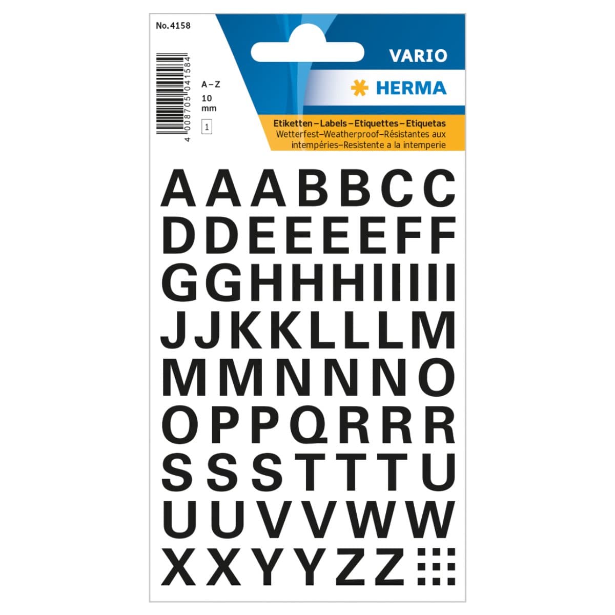 Herma Vario Sticker Letters A-Z, 10mm, weatherproof film, 1sheet/pack, Black