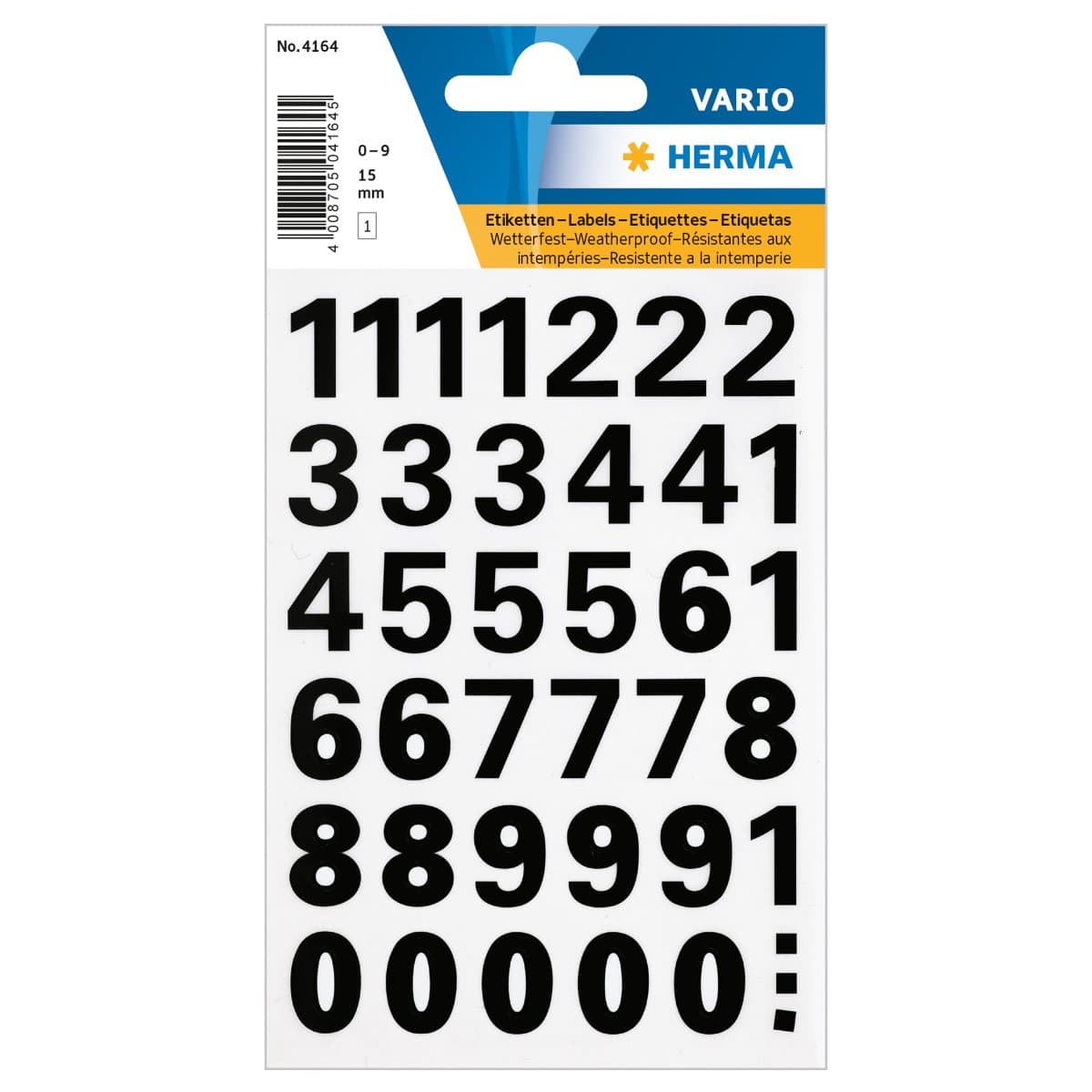 Herma Vario Sticker Numbers 0-9, 15mm, weatherproof film, 1sheet/pack, Black