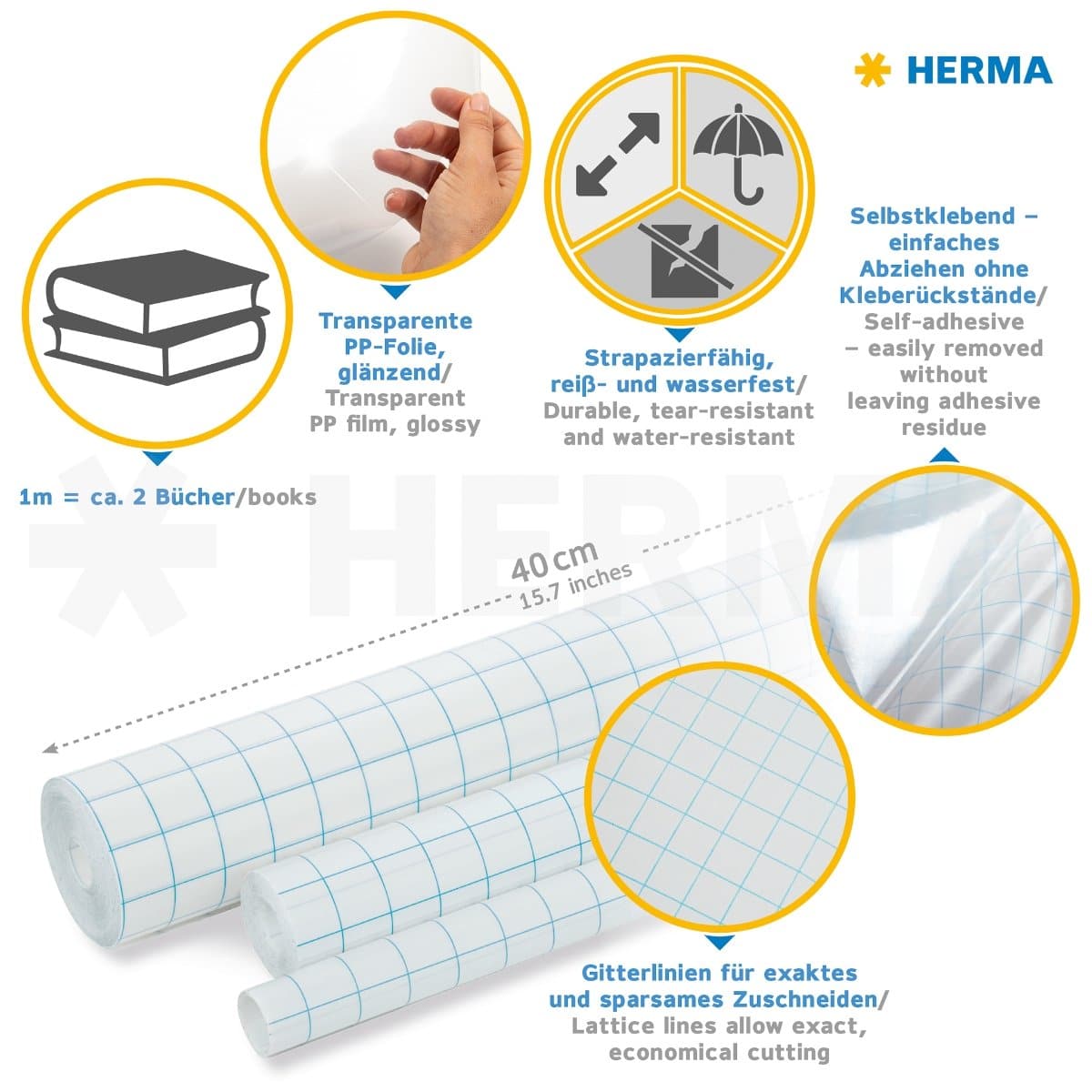 HERMA Self-Adhesive Glossy Film, 40cm x 5m, Transparent