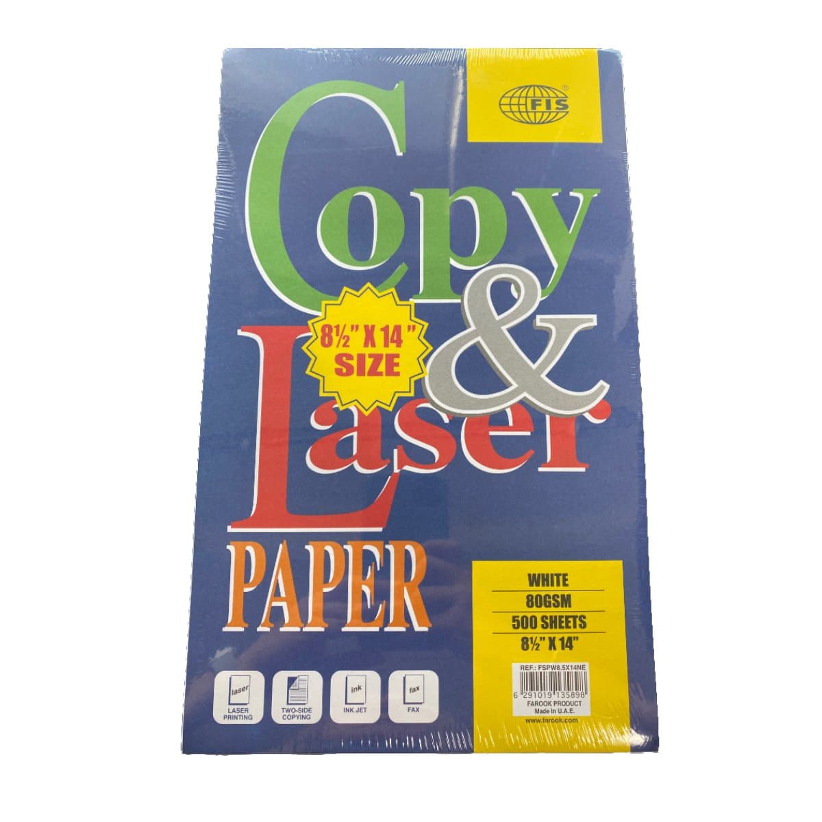 FIS Paper US legal, 216×356mm, 8.5x14 inches, 80gsm, 500sheets/pack, White