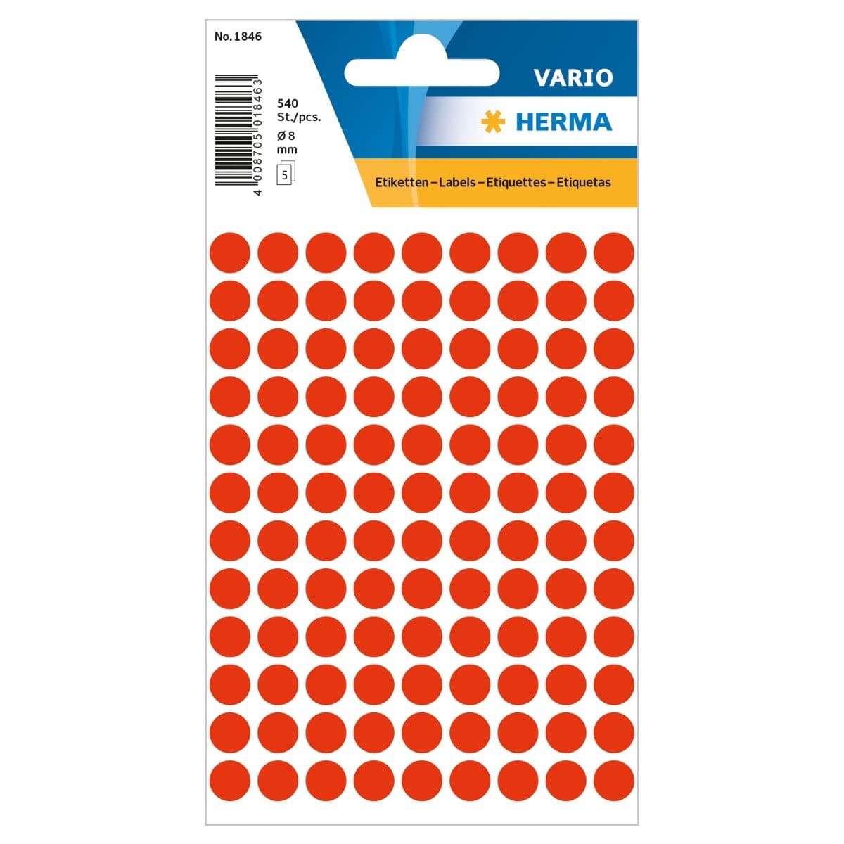 Herma Vario Sticker Color Dots, 8 mm, 540/pack, Fluo Red