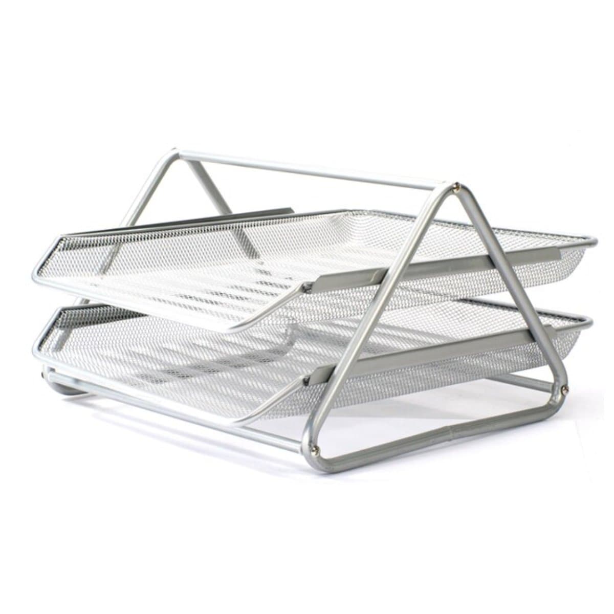 Partner Metal Mesh 2 Tier Document Tray, Silver