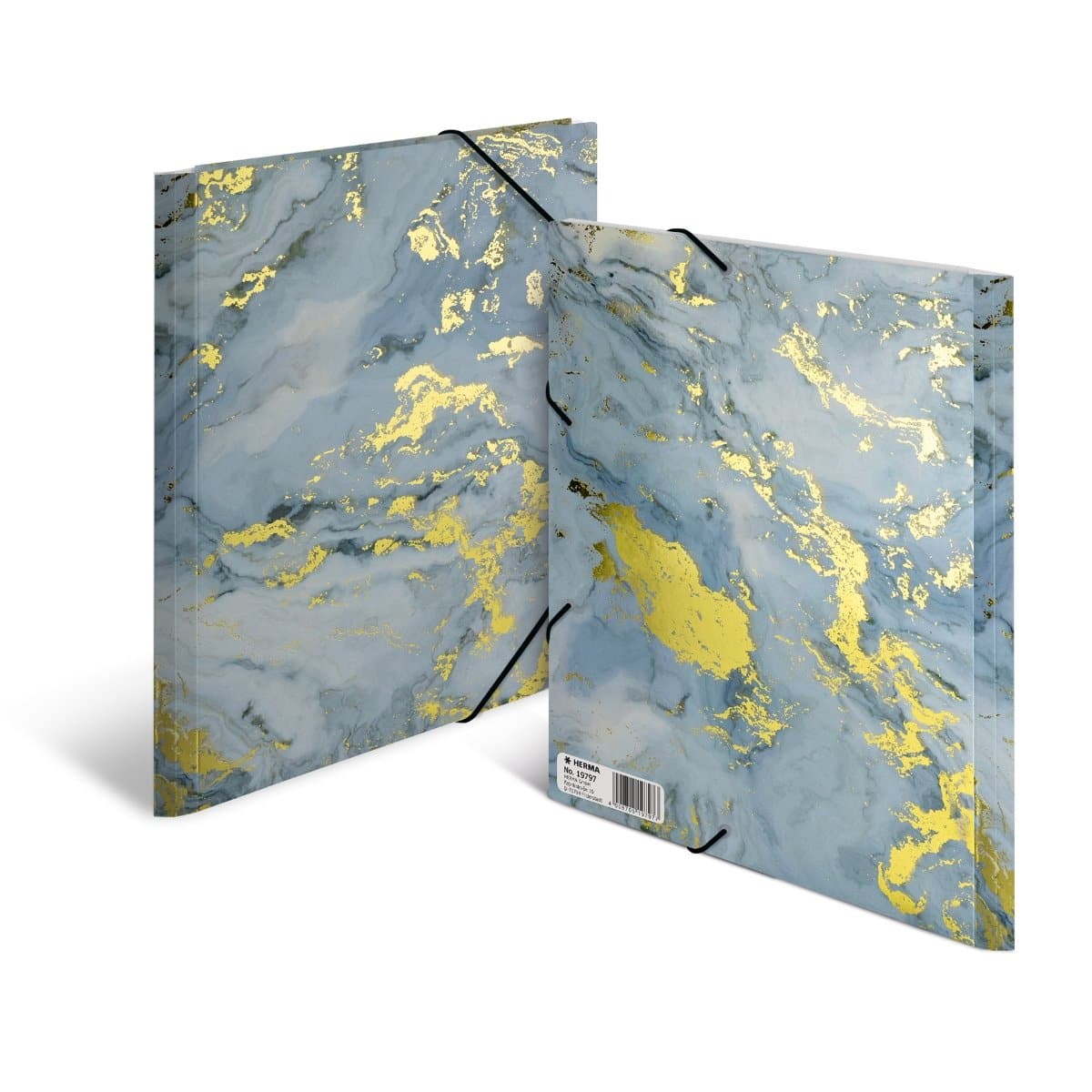 Herma SPARKLING MARBLE Folder A4 with elastic fastener, Blue/Gold