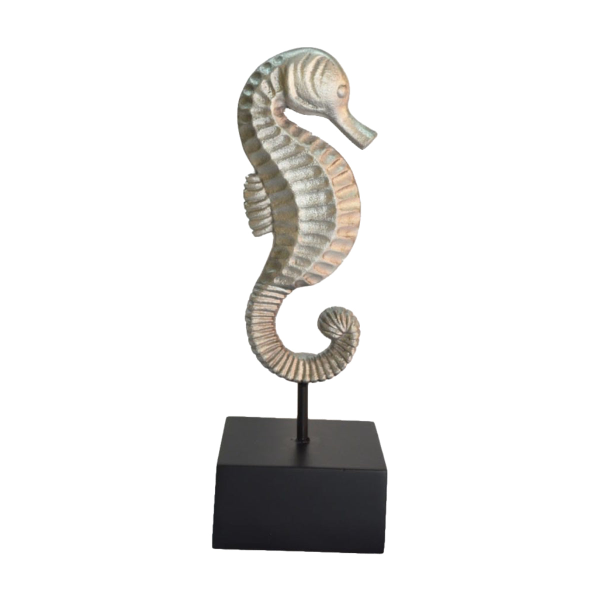 Deco Sculpture Sea Horse on aluminum stand , 115x305mm, Silver/Black