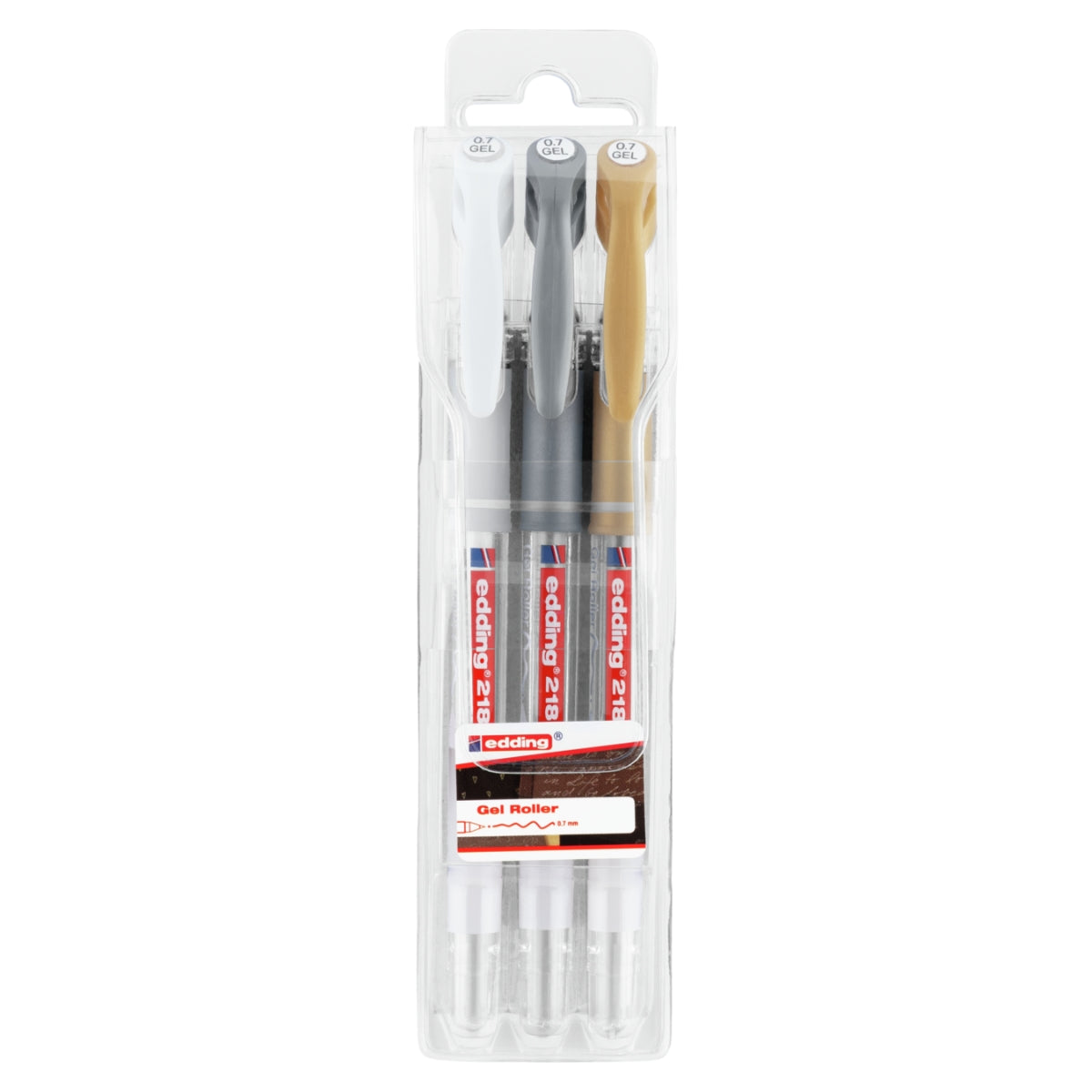 edding 2185 Gel Roller, 0.7mm, Set of 3, White/Silver/Gold