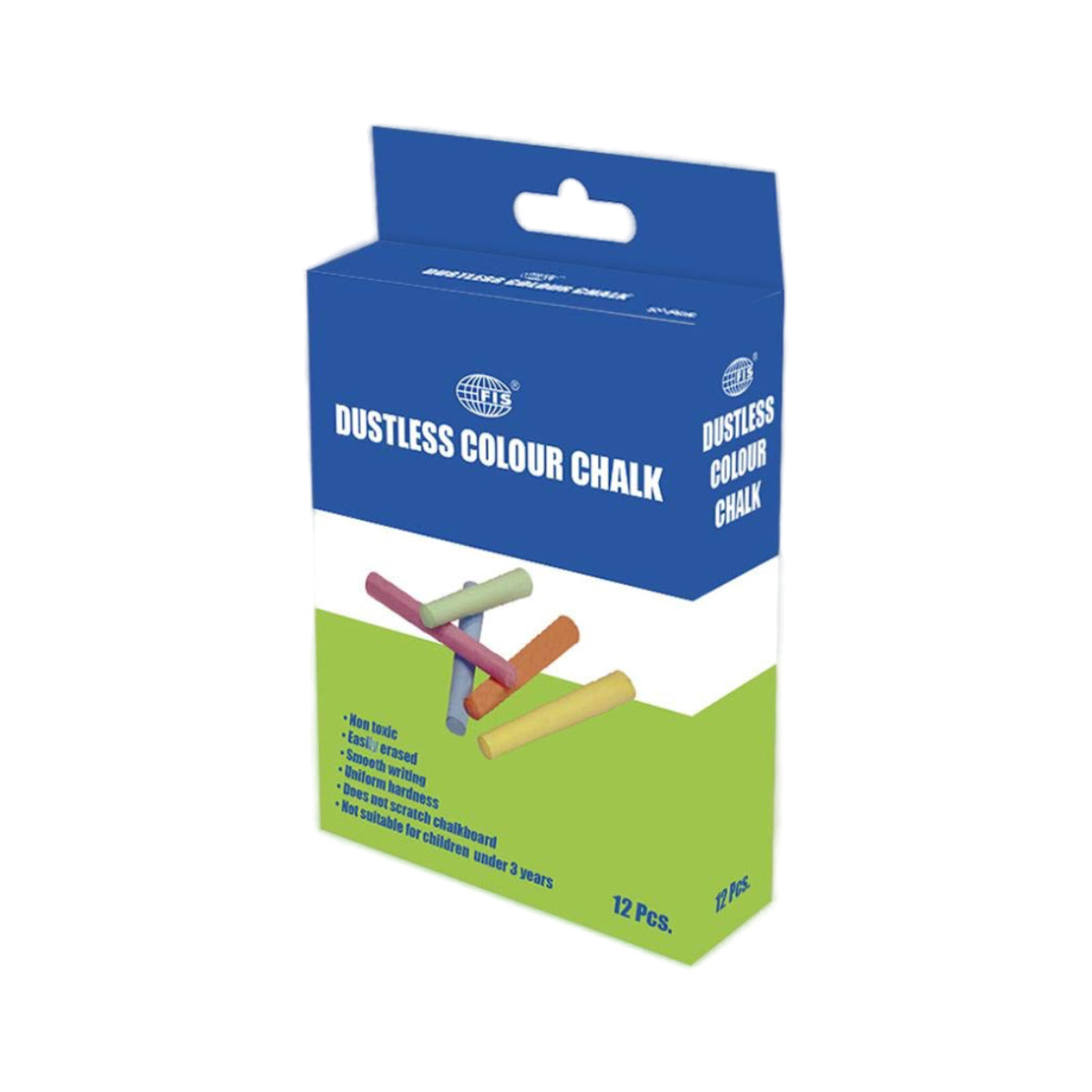 FIS Dustless Chalk, 12/pack, Assorted Colors