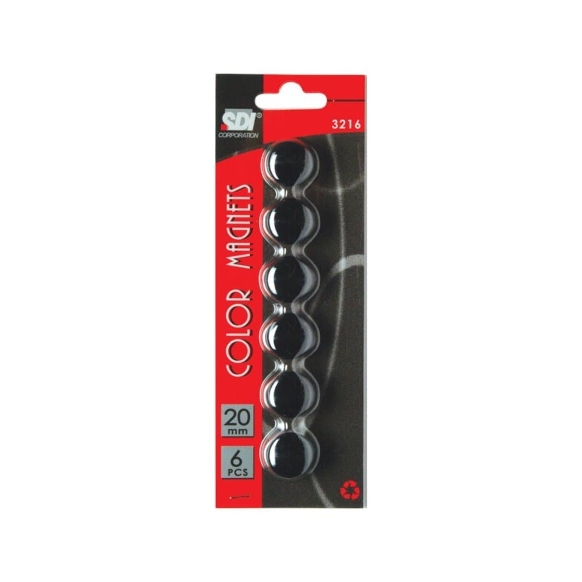 SDI Color Magnets, 20mm, 6/pack, available in Black, White, Blue, Red or Orange
