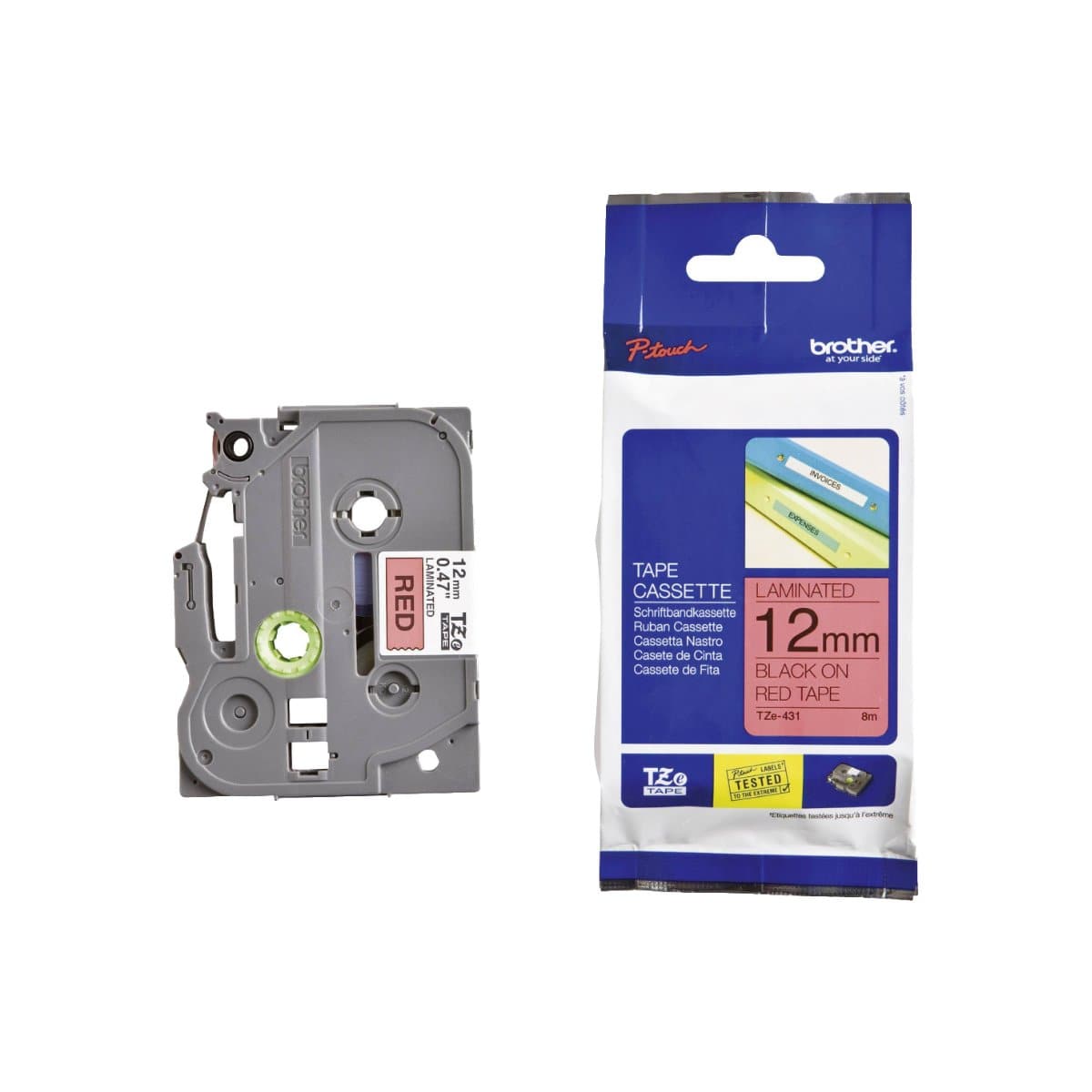 Brother P-touch 12mm TZ-431 Laminated Tape, 8 m, Black on Red