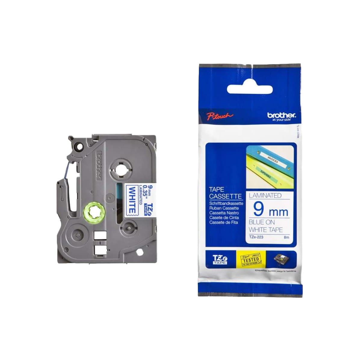 Brother P-touch 9mm TZ-223 Laminated Tape, 8 m, Blue on White