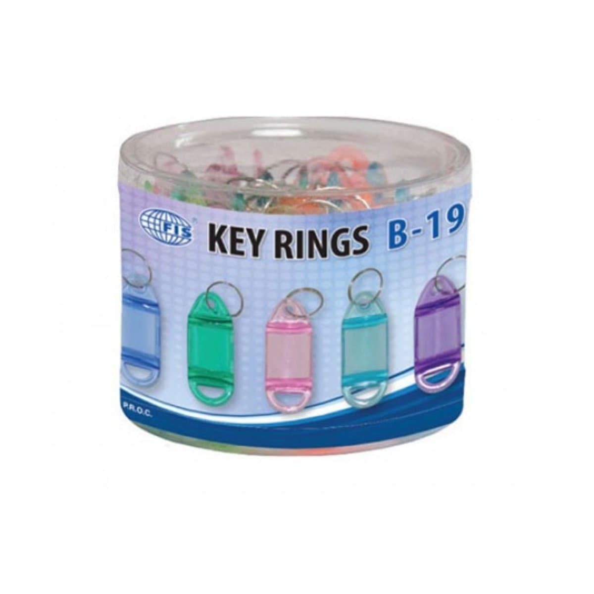 FIS Plastic Key Tags with Ring B-19, Assorted Colors, 25/pack
