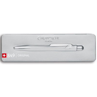 CARAN d'ACHE 849 Ballpoint Pen with Box, ORIGINAL, 0.25mm, Grey/Silver