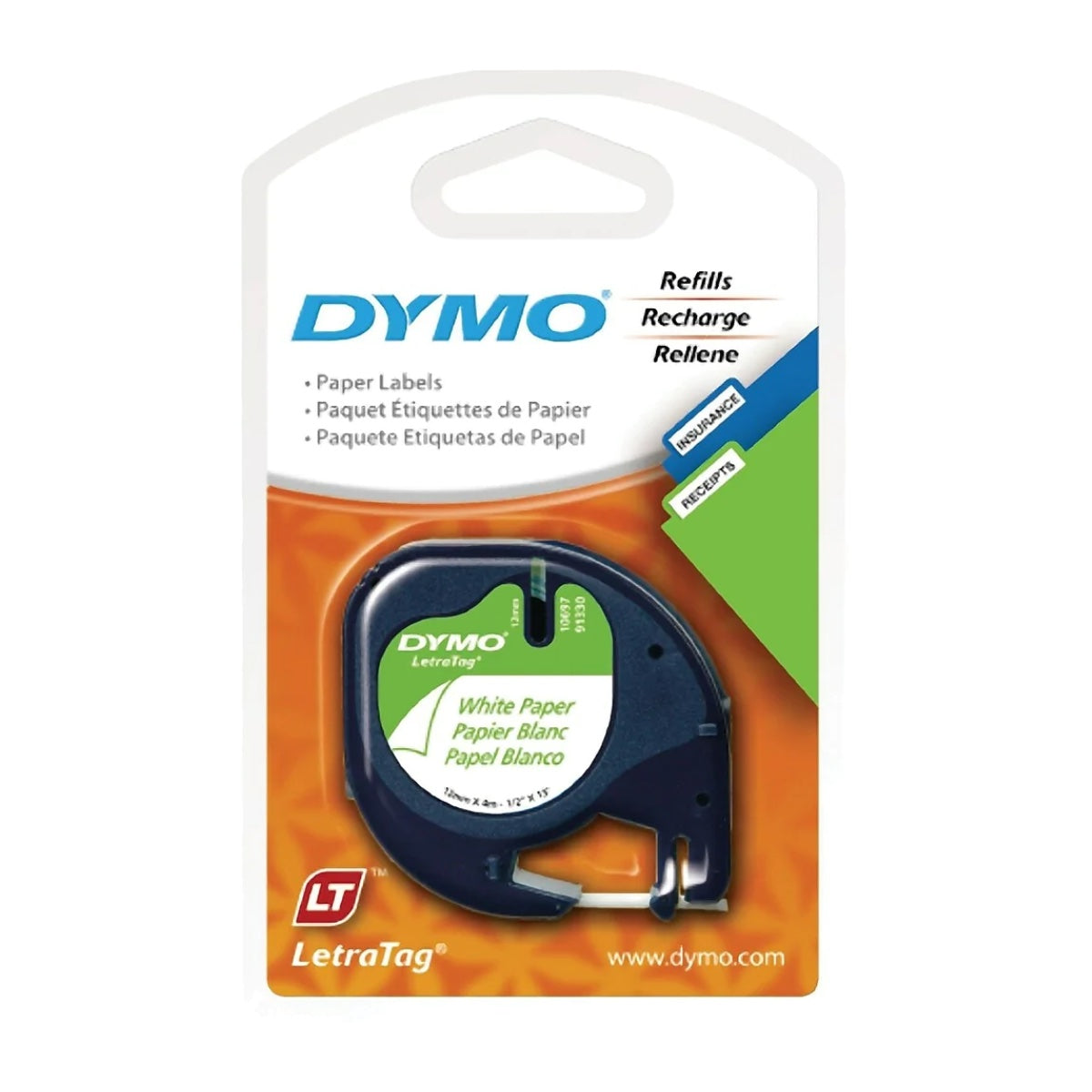 Dymo LT Paper Labels, 12 mm x 4 m, White - 91200