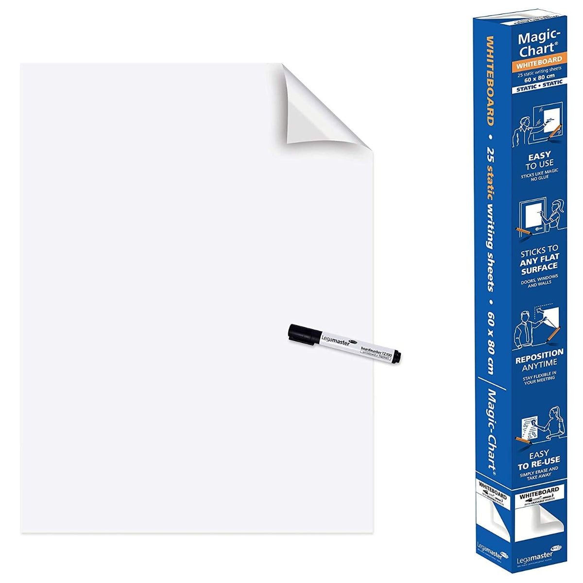 Legamaster Magic-Chart, 25 electrostatic sheets, 80 x 60 cm, 25/roll, White